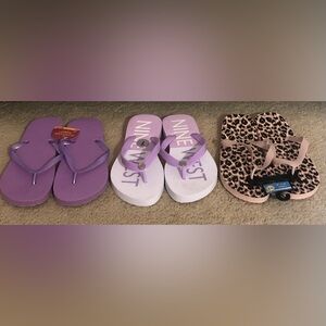 Nine West Lavender, Juncture Purple, & Leopard Flip Flops Set of 3